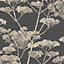 Boutique Serene Seed-Head Black & Gold Floral Wallpaper