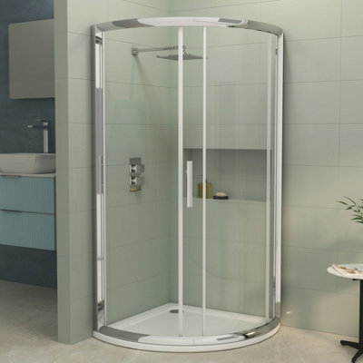 Image showcasing Bow 660 x 660mm Quadrant Shower Enclosure with Acrylic Tray Single Sliding Door Walk in Corner ...