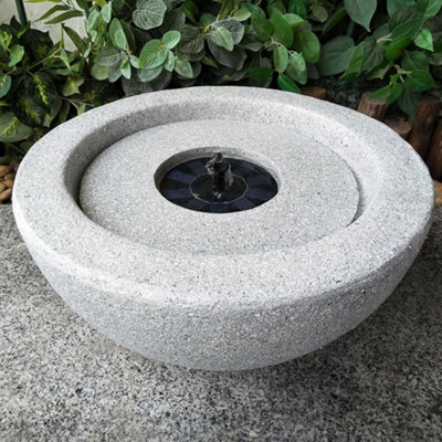 Bowl Stone Solar Water Feature - Light Grey