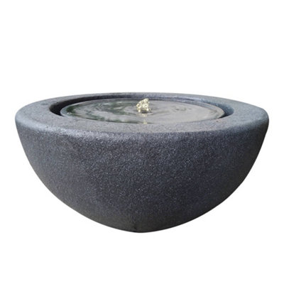 Bowl Stone Water Feature with LED Light - Dark Grey