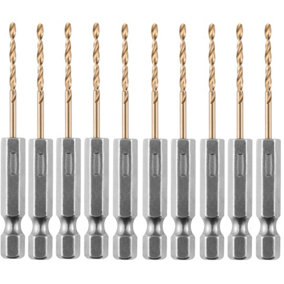 Box of 10 x 1.5mm Hex Shank HSS Gold Cobalt Jobber Drill Bit Set For Stainless Steel, Hard Metals, Aluminium, Cast Iron, Copper.