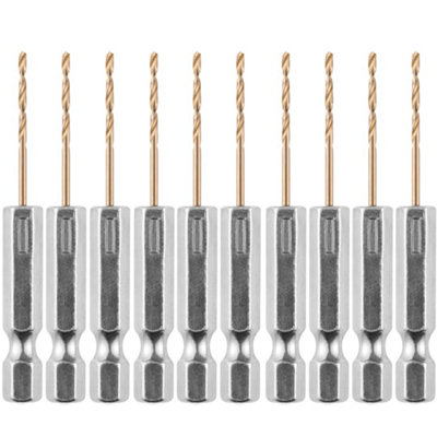 Box of 10 x 1mm Hex Shank HSS Gold Cobalt Jobber Drill Bit Set For Stainless Steel, Hard Metals, Aluminium, Cast Iron, Copper.