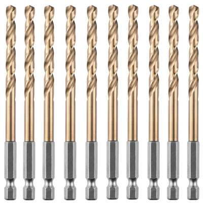 Box of 10 x 5.5mm Hex Shank HSS Gold Cobalt Jobber Drill Bit Set For Stainless Steel Hard Metals Aluminium Cast Iron Copper. DIY at B Q
