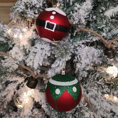 Box of 12 8cm Assorted Red Santa and Elf Glitter Shatterproof Christmas Bauble Decorations in PDQ Price Comparisons | Compare The Build