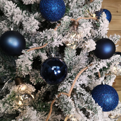 Box of 24 8cm Assorted Dark Navy Shiny Matte and Glitter Design Shatterproof Christmas Bauble Decorations