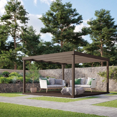 Box Pergola and Decking Kit - Wood - L420 x W420 cm - Rustic Brown