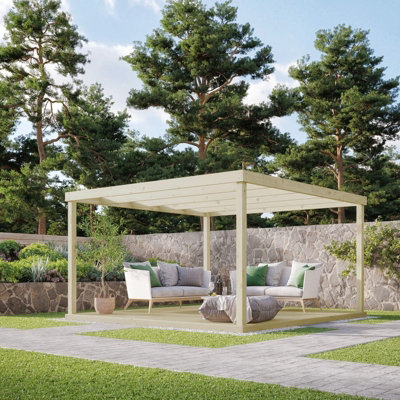 Box Pergola and Decking Kit - Wood - L480 x W480 cm - Light Green