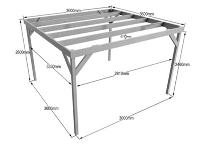 Box pergola, wooden diy kit , 3m x 3.6m (Natural finish)