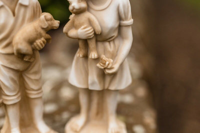 Distressed White Boy & Girl Garden Ornaments