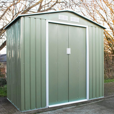 BPS Deluxe Outdoor Apex Steel Garden Shed 7 x 4ft Light Green - Easy Assembly - Powder Coated