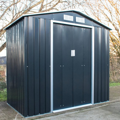 BPS Deluxe Outdoor Apex Steel Garden Shed 7 x 6ft Grey - Easy Assembly - Powder Coated
