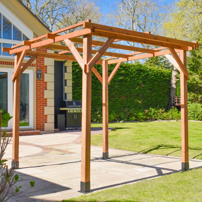 BPS Deluxe Wooden Pergola - 2x2m - Garden Gazebo - Premium Slow Grown  Spruce - 80mm Thick Posts - 2031mm Height