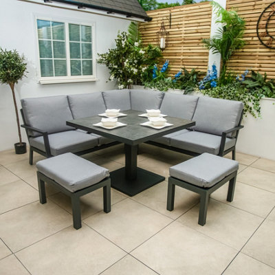 Bracken Outdoors Miami Deluxe Aluminium Compact Corner Set with Adjustable Table and Stools