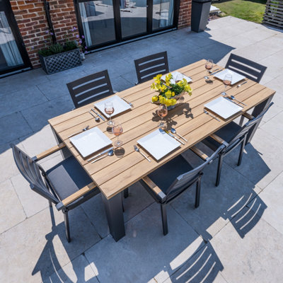 Bracken Outdoors Rectangular Seattle Teak and Aluminium 6 Seater Garden Dining Set