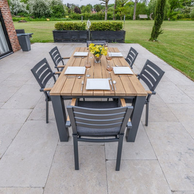 Bracken Outdoors Rectangular Seattle Teak and Aluminium 6 Seater Garden Dining Set