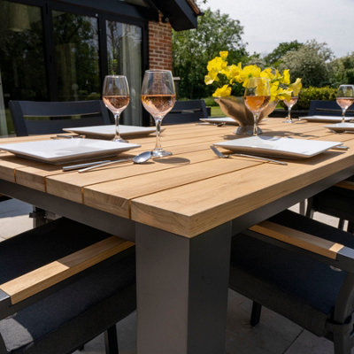 Bracken Outdoors Rectangular Seattle Teak and Aluminium 6 Seater Garden Dining Set - 5