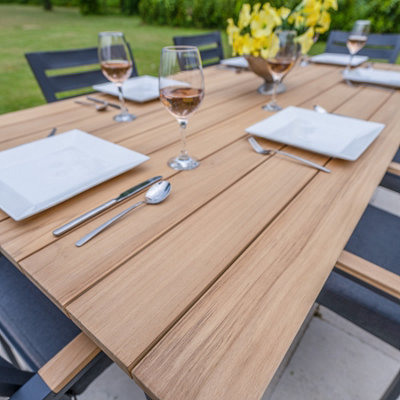 Bracken Outdoors Rectangular Seattle Teak and Aluminium 6 Seater Garden Dining Set - 6