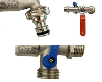Bradas 3/4 Inch Double Outlet Garden Outdoor Tap Valve Faucet Fits Hozelock