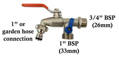Bradas 3/4 Inch Double Outlet Garden Outdoor Tap Valve Faucet Fits Hozelock - 3