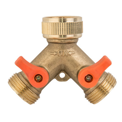 Bradas 3-Way Valve Brass Tee Splitter Female 3/4" Inch x Male 3/4" Inch x2 BSP Garden