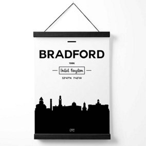 Bradford Black and White City Skyline Medium Poster with Black Hanger