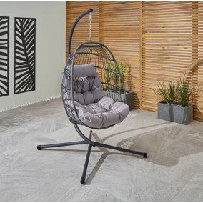 BRADWAY HANGING EGG CHAIR WITH GREY CUSHIONS