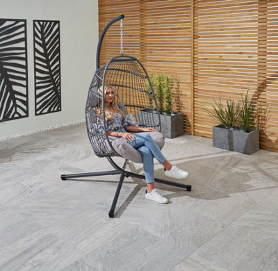 BRADWAY HANGING EGG CHAIR WITH GREY CUSHIONS DIY at B Q