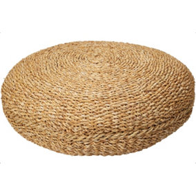 Braided Natural Jute Pouffe Foot Stool Flat Round Brown