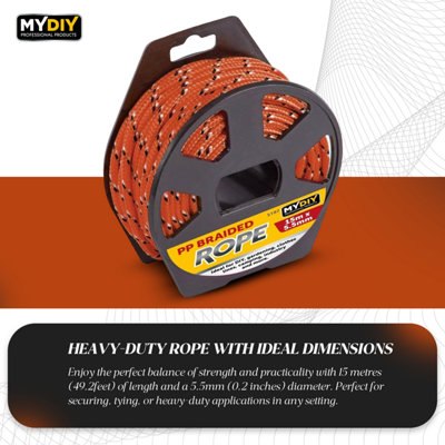Braided Rope 15M Polypropylene Rope on Reel Strong Heavy Duty ...