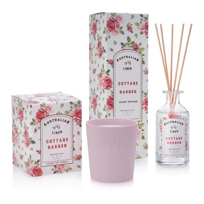 Bramble Bay - Australian Linen Scented Candle & Diffuser Set - 250g/180ml - Cottage Garden - 2pc