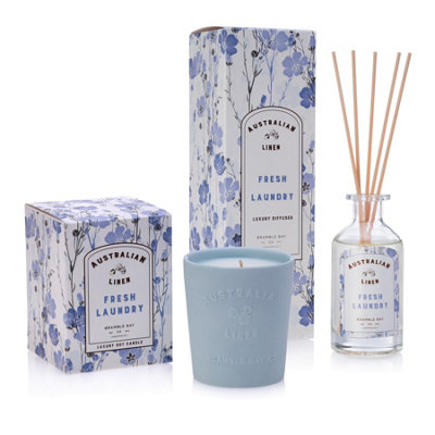 Bramble Bay - Australian Linen Scented Candle & Diffuser Set - 250g/180ml - Fresh Laundry - 2pc