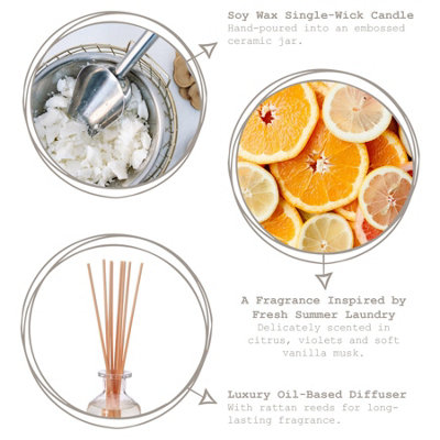 Bramble Bay - Australian Linen Scented Candle & Diffuser Set - 250g/180ml - Fresh Laundry - 2pc