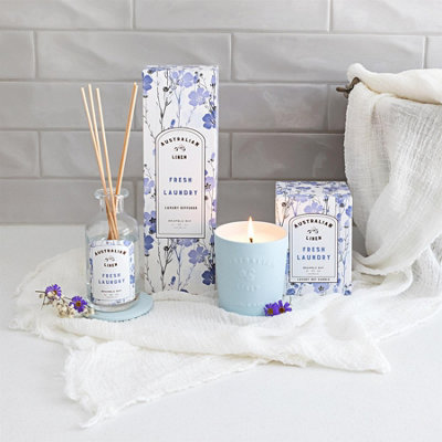 Bramble Bay - Australian Linen Scented Candle & Diffuser Set - 250g/180ml - Fresh Laundry - 2pc - 4