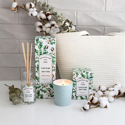 Bramble Bay - Australian Linen Scented Candle & Diffuser Set - 250g/180ml - Vintage Cotton - 2pc - 4