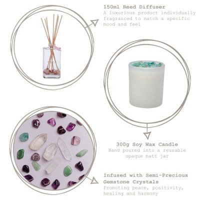Bramble Bay - Crystal Infusions Scented Candle & Diffuser Set - 300g/150ml - Rainbow Flourite - 2pc