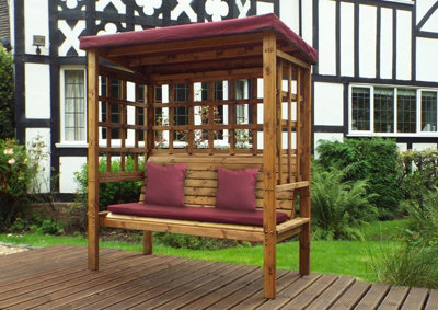 Bramham Three Seat Arbour - W172 x D82 x H196 - Fully Assembled - Burgundy