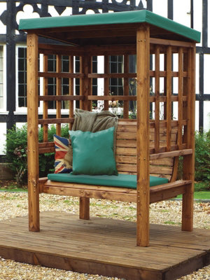 Bramham Two Seat Arbour - W121 x D82 x H196 - Fully Assembled - Green - 5