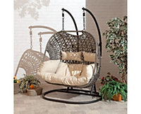 Brampton Double Cocoon Hanging Rattan Egg Chair with Cream Cushions