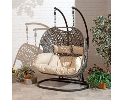 Brampton Double Cocoon Hanging Rattan Egg Chair with Cream