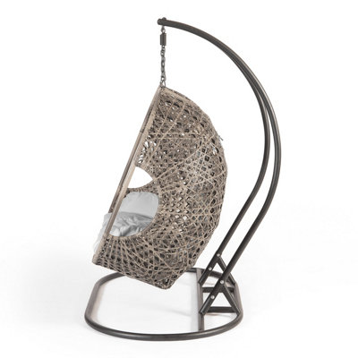 Brampton Double Cocoon Hanging Rattan Egg Chair with Grey Cushions - 3