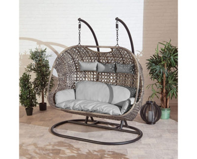 Brampton Triple Cocoon Hanging Rattan Egg Chair with Grey Cushions