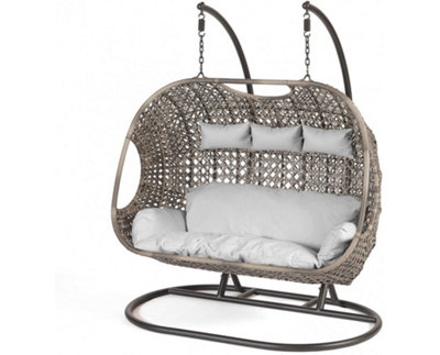 Brampton Triple Cocoon Hanging Rattan Egg Chair with Grey Cushions