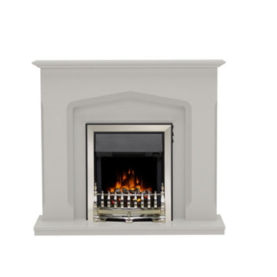 Bramwell Light Grey Timber Electric Suite with Inset Chrome Electric Fire