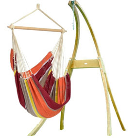 Brasil Hanging Chair Wood Stand Set Acerola