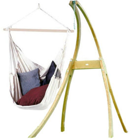 Brasil Hanging Chair Wood Stand Set Natura