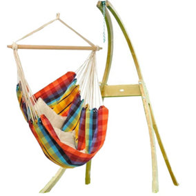 Brasil Hanging Chair Wood Stand Set Rainbow