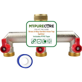 Brass 3-Way Garden Hose Tap Splitter with PTFE Tape  Durable three-quarts" Outdoor Tap Connector with Individual Valves