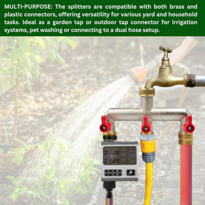 Brass 3-Way Garden Hose Tap Splitter with PTFE Tape  Durable three-quarts" Outdoor Tap Connector with Individual Valves - 4