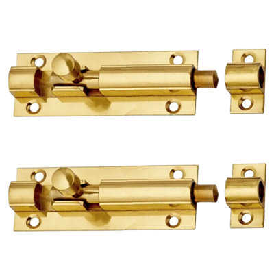 Brass Barrel Bolt 3" Slide Lock 2 PACK - Security Door Locking Screws