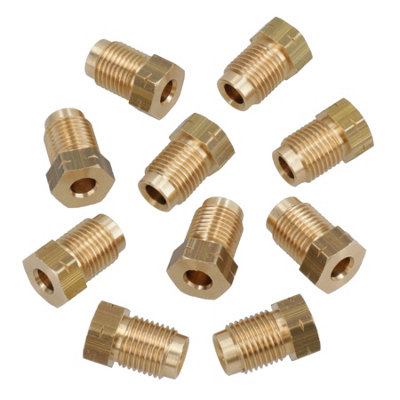 Brass Brake Pipe Fittings M10 x 1mm Short Male 10 PACK for 3/16" Pipe FL13